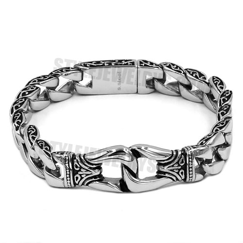Stainless Steel Bracelet Silver Color Curved Curb Link Chain Wholesale Jewelry SJB0339 - Click Image to Close